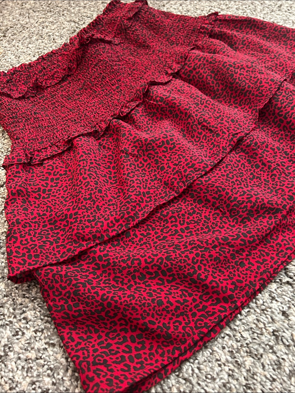 Dorothy Perkins - Red Leopard Print Smocked Ruffle Skirt